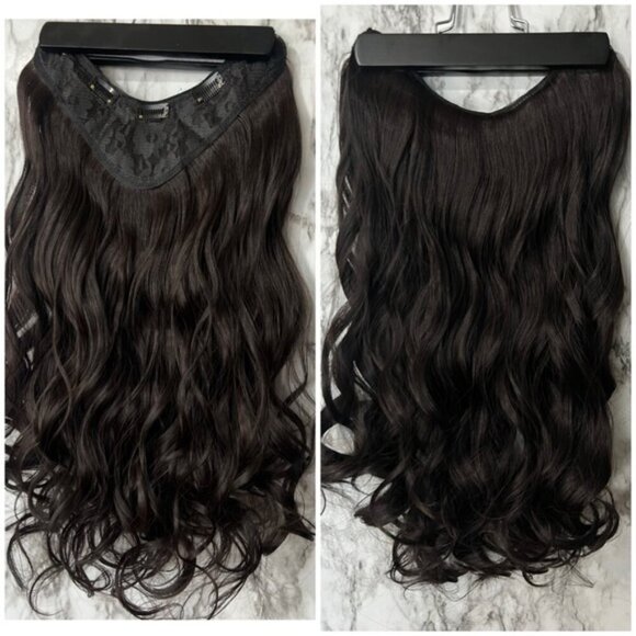 22 In Volumizing U Shaped Clip Dark Brown Wave Wavy Extension One hair P - Picture 1 of 7